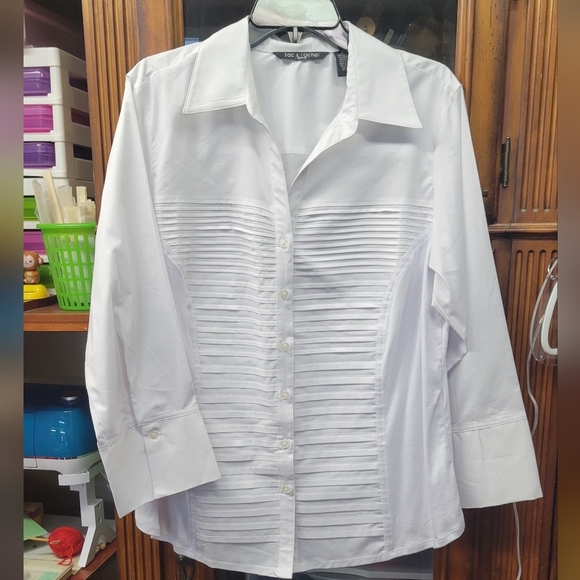 Doncaster Tops - Zac & Rachel 2X White Button-Up Collared 3/4 Sleeve Shirt